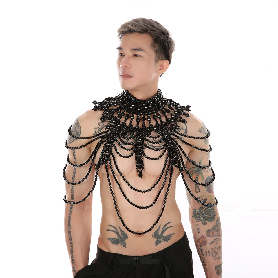 Unisex Perlas Cuentas Prendas para el torso Collar Fiesta Cuello Alto Sexy Cadena Cuentas Extensor Foto 4 de 4