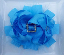 Cinderella Inspired Turquoise Blue Rhinestone Feather Hair Bow 5"