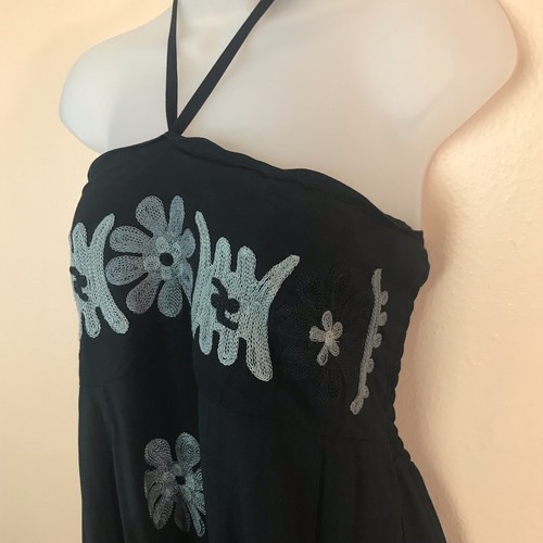 Figwood Black Gray Floral Embroidered Strapless Dress One Size OS - Picture 6 of 11