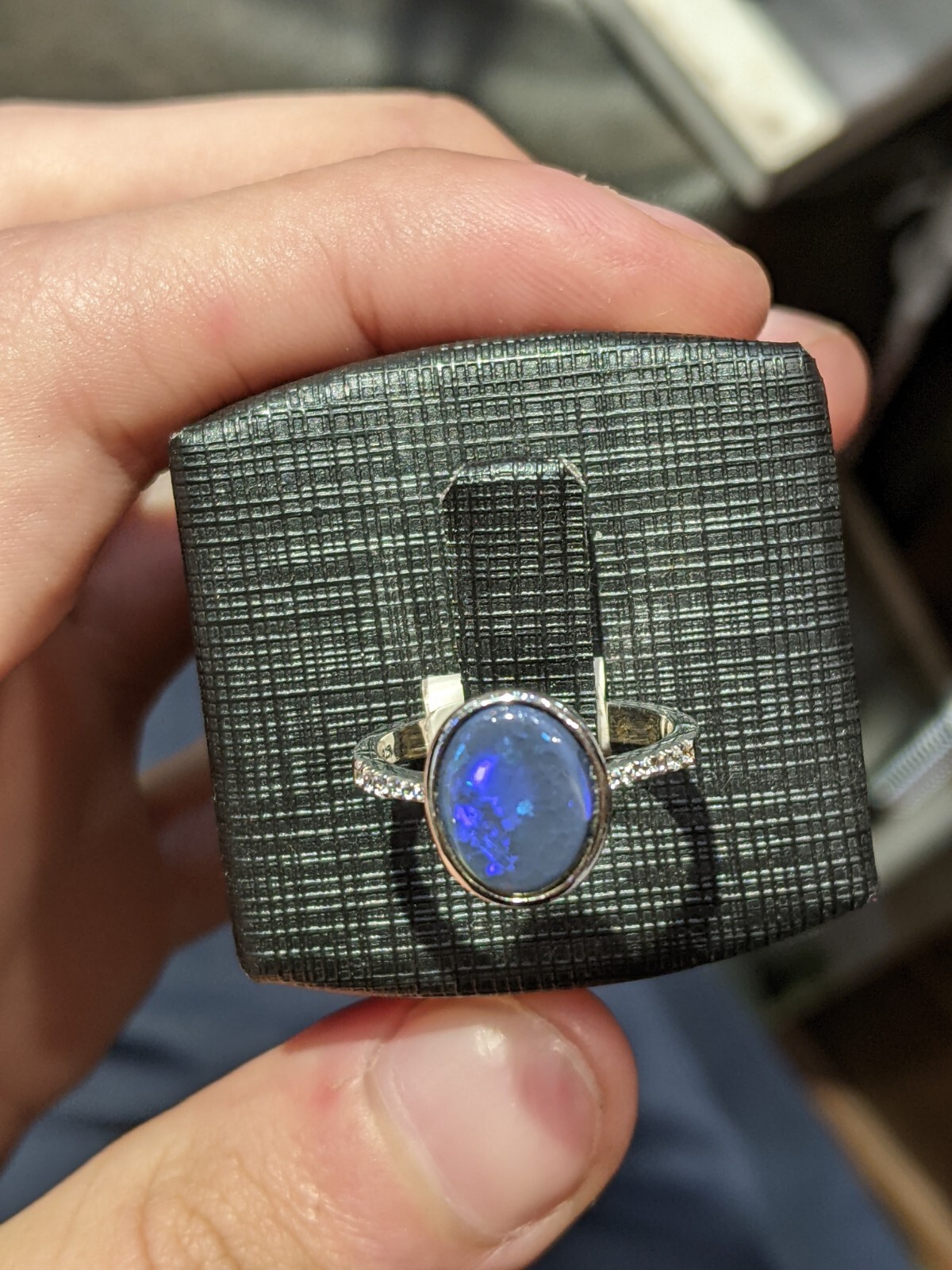 Black opal sterling silver handmade ring opal green blue red fire oval opal ring image 6