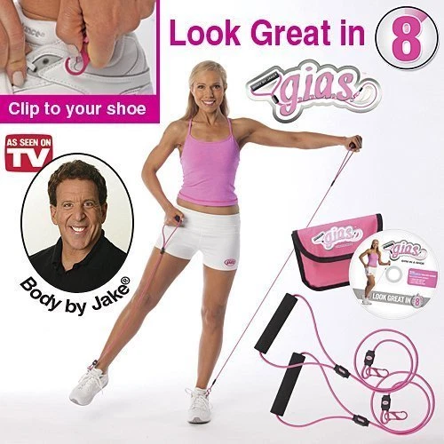 Body By Jake Gym In A Shoe Clips Handle Resistance Bands Exercise Ab Workout DVD