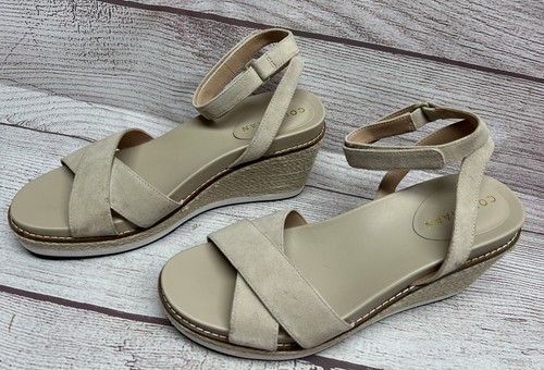 Cole Haan Cloudfeel Womens 8 Brown Leather Espadrille Wedge Slingback Sandals