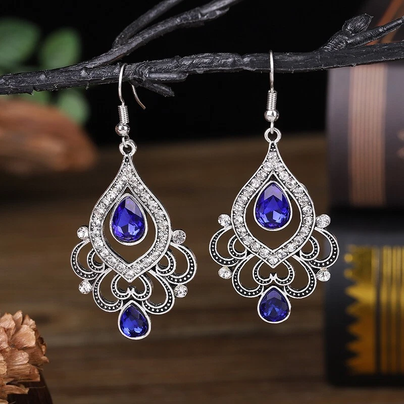 Gorgeous Women Ancient Bohemian Earrings Crystal Hollow Baroque Flowers 1503 - Image 4 of 4