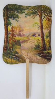 Antique Advertising Hand Fan DeVoe s Snuff Bucolic Country Rural Scene Artwork