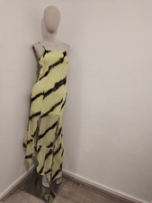 RRP £40 Bershka abstract ruffled maxi open back adjustable strap dress in lime