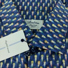 NWT Stenstroms Businessmen Print Fitted Body Stretch Blue Dress Shirt 16.5 42 