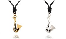 Saxophone Handmade 92.5 Sterling Silver Brass Charm Necklace Pendant Jewelry