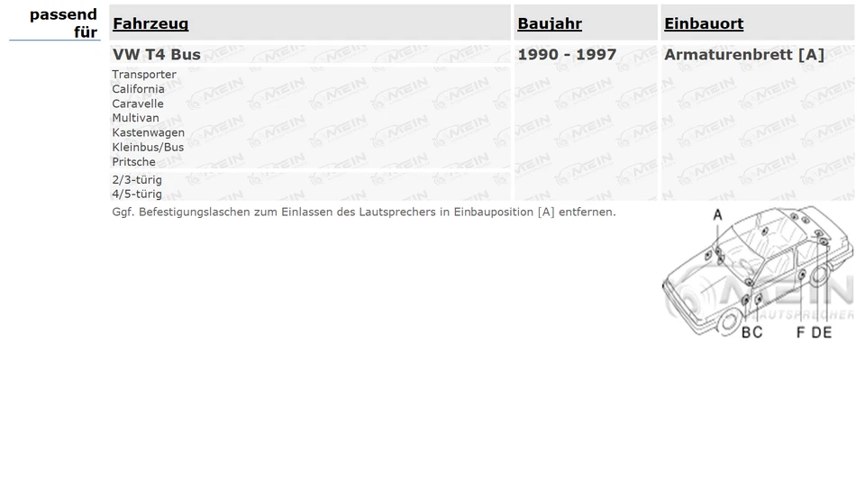 ALPINE LAUTSPRECHER für VW T4 Bus 1990-1997 Armaturenbrett Front Vorn 180W #ADW1 - Bild 2 von 2