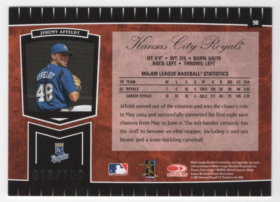 2004 LEAF CERTIFIED CUTS MIRROR RED JEREMY AFFELDT /100 - Image 2 of 2