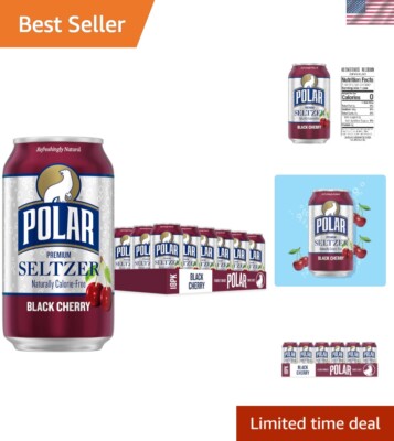 Refreshing Black Cherry Seltzer - 12 fl oz Cans, Sugar-Free & Vegan, 18 Pack