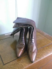 Victorian Edwardian Boots Womans Brown Leather High Top Lace Up Shoes