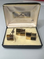 Vintage Genuin Stone Set of Cufflinks in Original Box With the Tie Pin CFL105