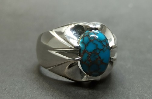 Anello stella uomo Feroza fatto a mano argento sterling 925 turchese egiziano naturale 6 ct - Foto 10 di 12