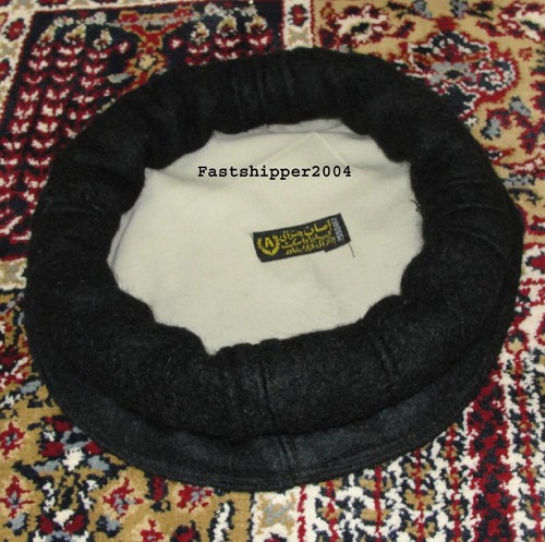 Thick Black Afghan Hat Pakol 100% Wool Afghanistan Warn Winter Hat Woolen Beret - Picture 9 of 10