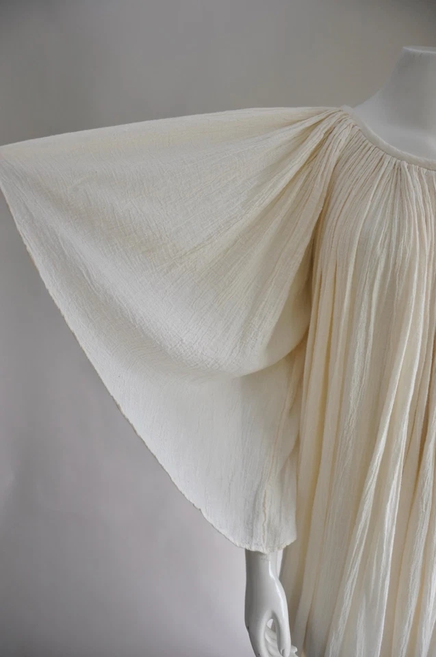 Vestido boho vintage años 70 cremoso marfil algodón gasa manga ángel se adapta a la mayoría Foto 3 de 4