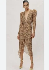 Ronny Kobo Astrid Silk Ruched V-Neck Dress $578.00 Size M NWT