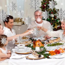 Christmas Snowflake Hanging Decorations 12 PCS, 3D Large Silver Paper Snowfla...