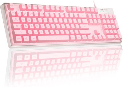 Gaming Keyboard, pink Solid Colors Backlit Wired Keyboard Pink