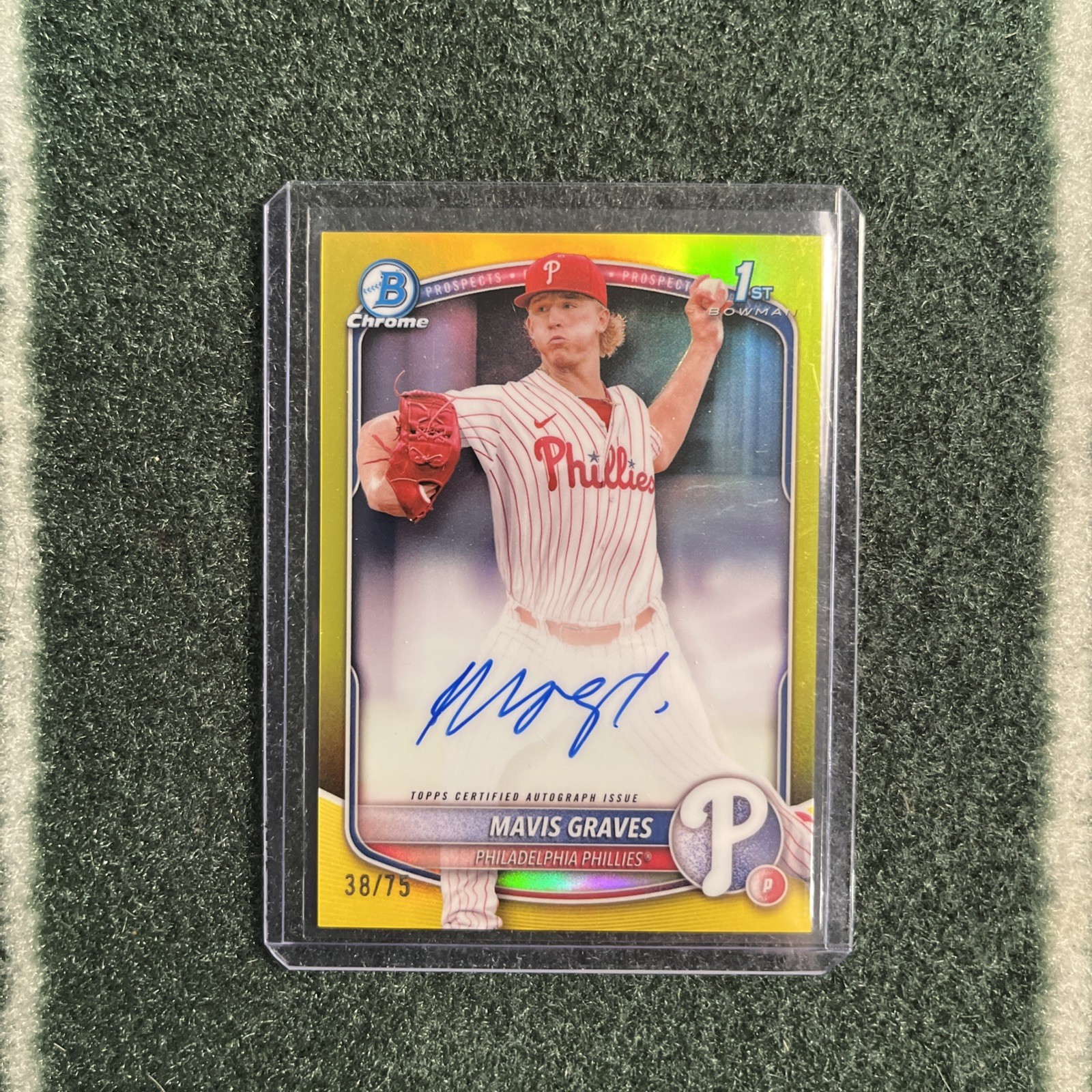 Mavis Graves 1st Bowman Auto /75 SP 2025 Bowman Chrome Yellow Refractor Phillies