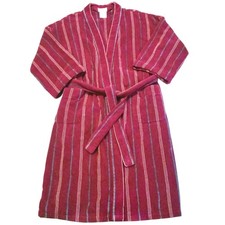 VTG Bill Blass Robe Mens One Size Burgandy Striped Terry Cotton Belt Lounge Dad