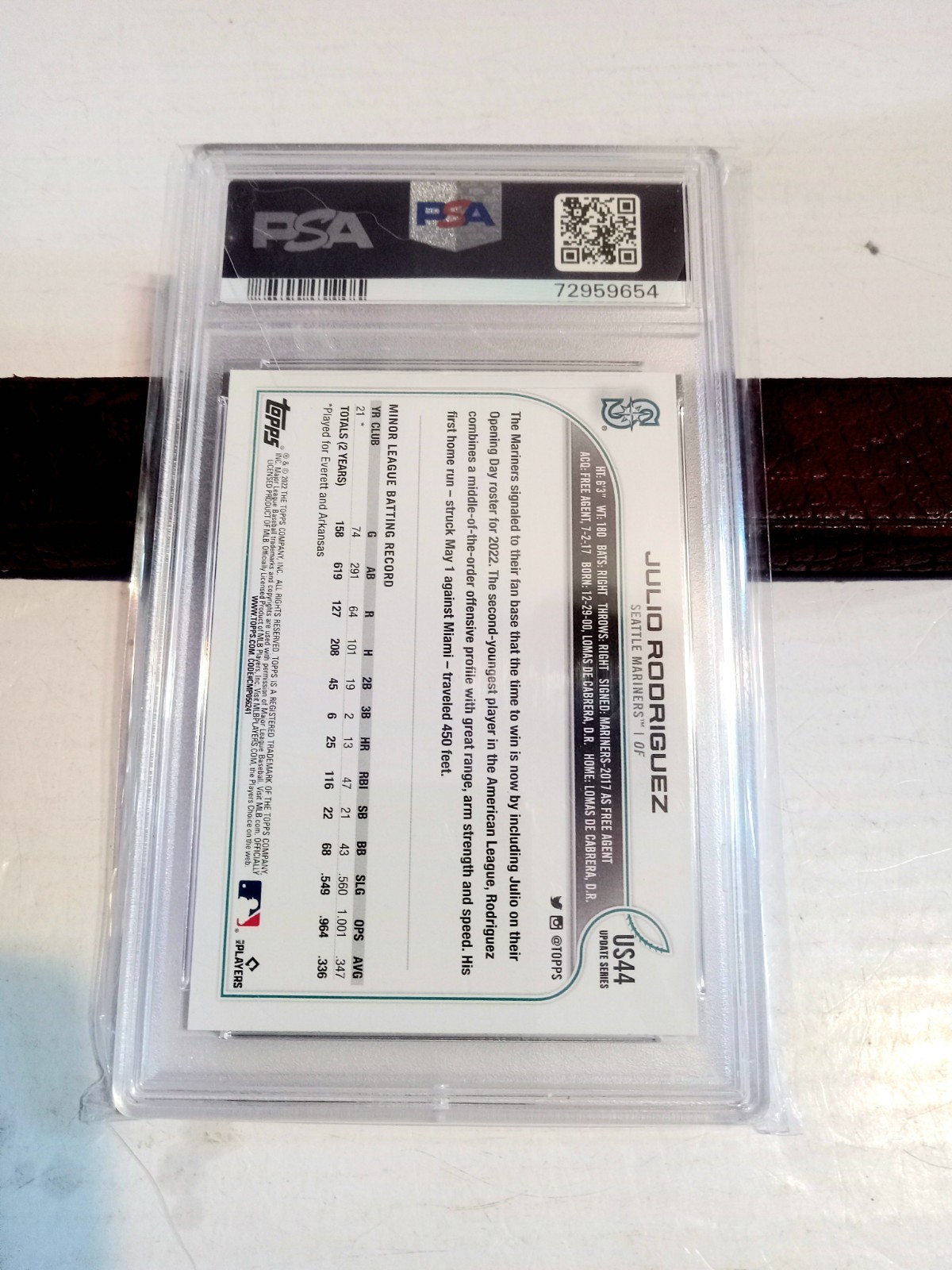 2022 Topps Julio Rodriguez Rookie #US44 (RC) Update Series | PSA 10 view 2