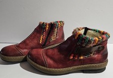 RIEKER 'Felicitas 84' Red Faux Leather Multi Yarn Ankle Boots EUR 42   US 10