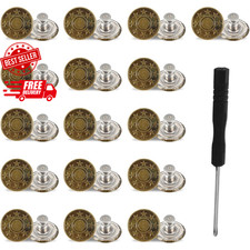 16 Sets Adjustable Buttons for Jeans, 20Mm No Sew Instant Metal Jeans Button Rep