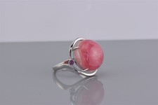Sterling Silver Pink Rose Quartz Amethyst Statement Band Ring 925 Sz: 7