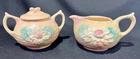Vintage Hull Art Pottery Creamer & Sugar Set + Lid Water Lily ~ Cream Tan Brown