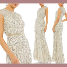 NWT Mac Duggal 4 5532 Embellished Illusion Cap Sleeve Column Gown S1081