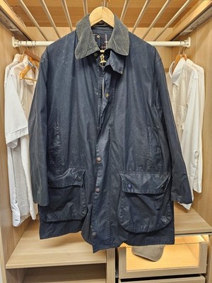 Mens Barbour Border Wax Jacket Navy Classic Tartan Lined Coat Size C42 hunting