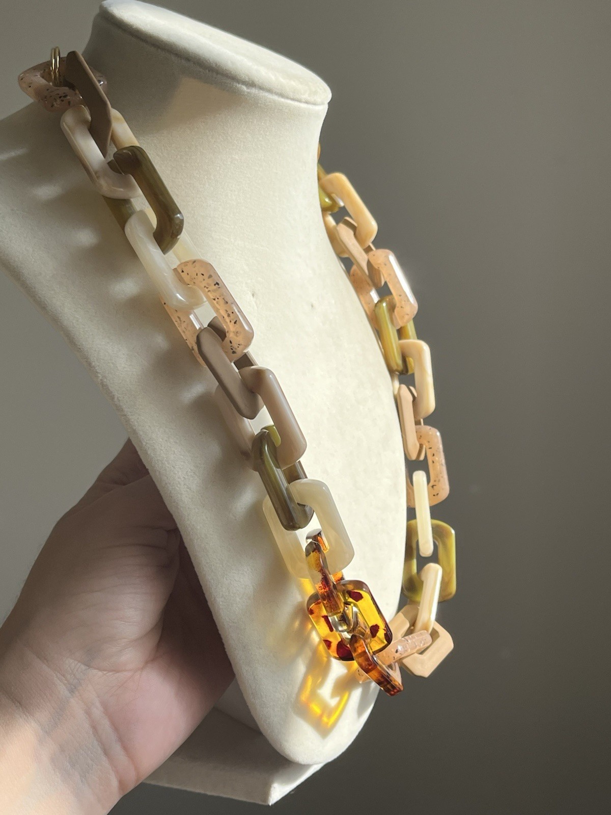 Neutral Green Acrylic Rectangular Goldtone Chunky… - image 2