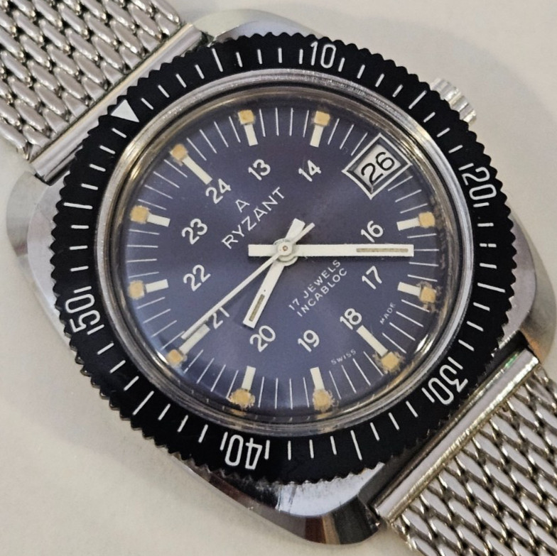 Vintage Skindiver Men's Watch "RYZANT" Swiss Diver 1970 Cal.AS 1950/51 17J NOS image 3