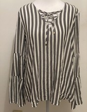Marc New York  Andrew Marc Funky Hip Casual Dressy Women’s Striped Blouse L