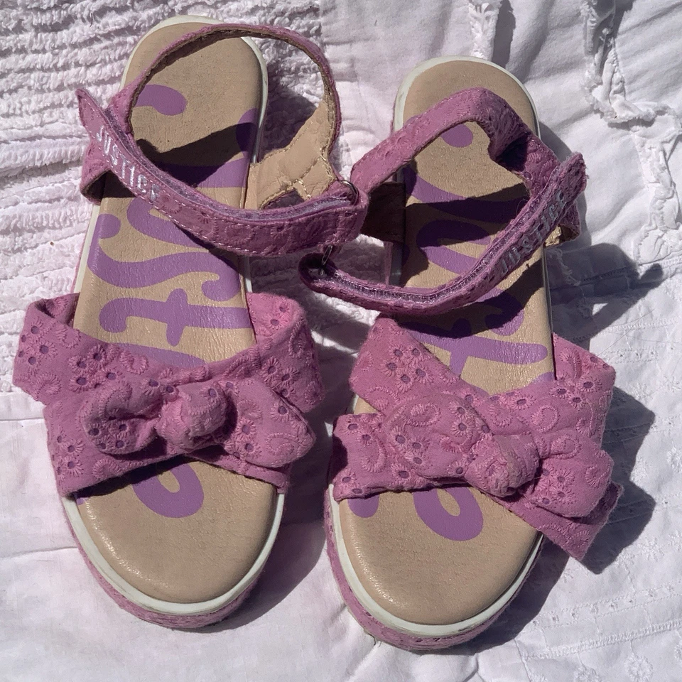 Sandalias Justice Rosa Púrpura Correas Plataforma Talla 2 Niñas Zapatos Ojales Encaje Foto 2 de 4