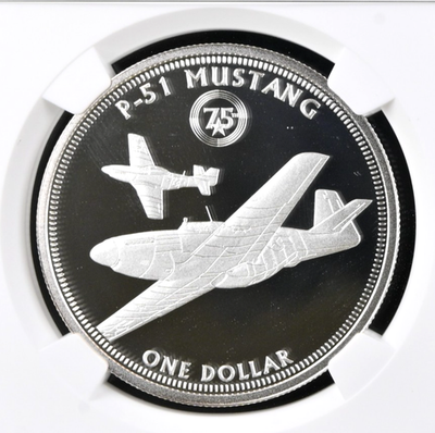 2017 Tuvalu $1 Dollar Elizabeth II WWII Fighter Silver P-51