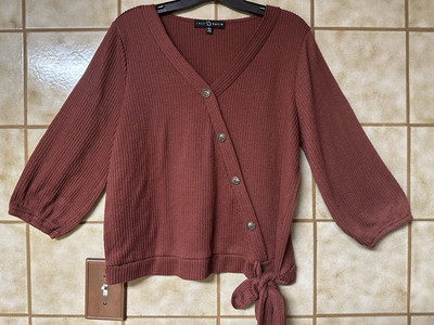 Fred David Women s Sweater, Boxy Boho Retro Artsy Lagenlook, Desert Red Sz Lg