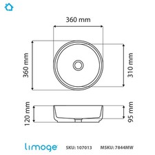 Image of Limoge 7844 Ceramic Vert Round Countertop Vessel Basin in Matte White