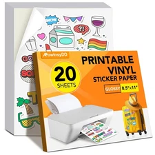20 PCS Printable Vinyl Sticker Paper for Inkjet Printer Glossy White