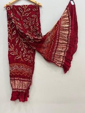 Red Gaji Silk Hand Bandhej Bandhani Dupatta With Lagdi Patta .