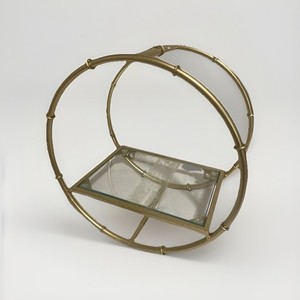Modern Gold Metal Glass Round Hanging or Free Standing Display Shelf Plant Rack