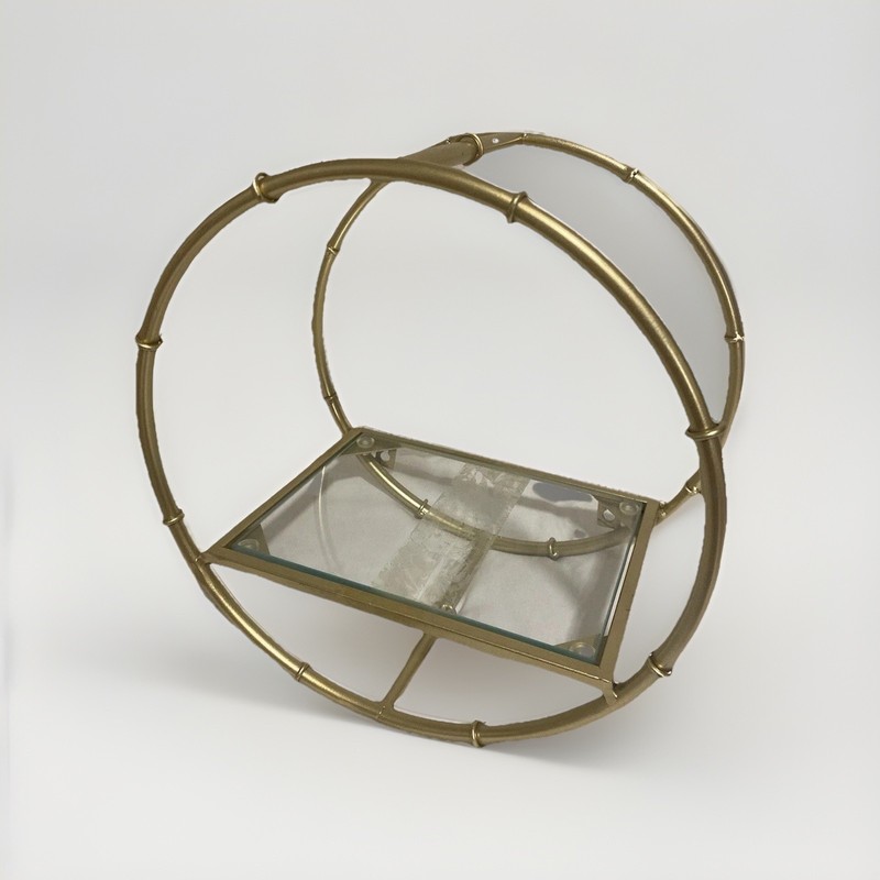 Modern Gold Metal Glass Round Hanging or Free Standing Display Shelf Plant Rack