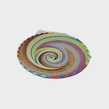 African Zulu Imbenge Telephone Wire Woven Basket Bowl Rainbow Swirl 8 inch VTG