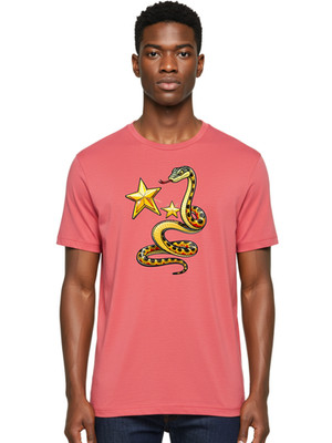 Snake-And-Stars Mens Graphic Tee, 100% Cotton, Casual Summer Wear