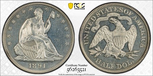 1891 SEATED LIBERTY HALF DOLLAR 50C PCGS PR63
