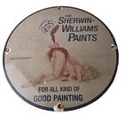 Vintage Sherwin Williams Paint Porcelain Hardware Store Gas Pinup Girl Sign