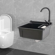 Wall-Mounted Bathroom Sink, Modern Laundry Sink, Rectangular Utility Sink Black
