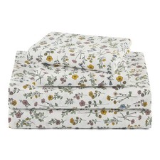 Beautiful Botanical 4-Piece 100 Cotton Washed Percale White Sheet Set