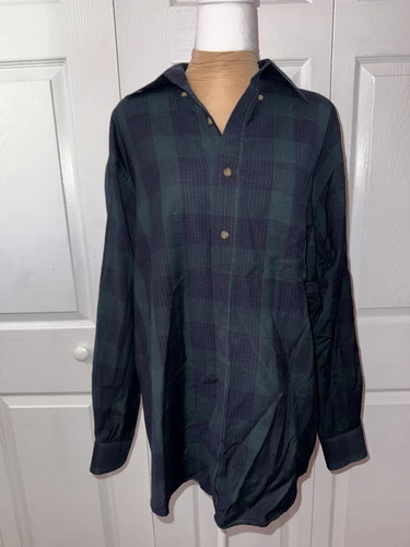 Pendleton Vintage 1962 Blackwatch Green Tartan Wool Flannel Shirt Medium 14 1/2