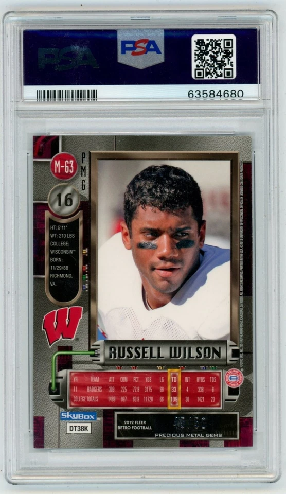 2012 Fleer Precious Metal Gems PMG Russell Wilson Blue Rookie Card RC /50 PSA - Image 2 of 2